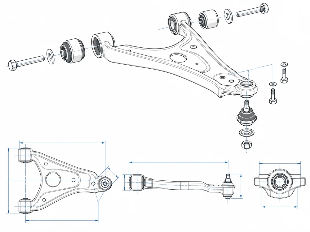Automotive control arm engineering structure drawing