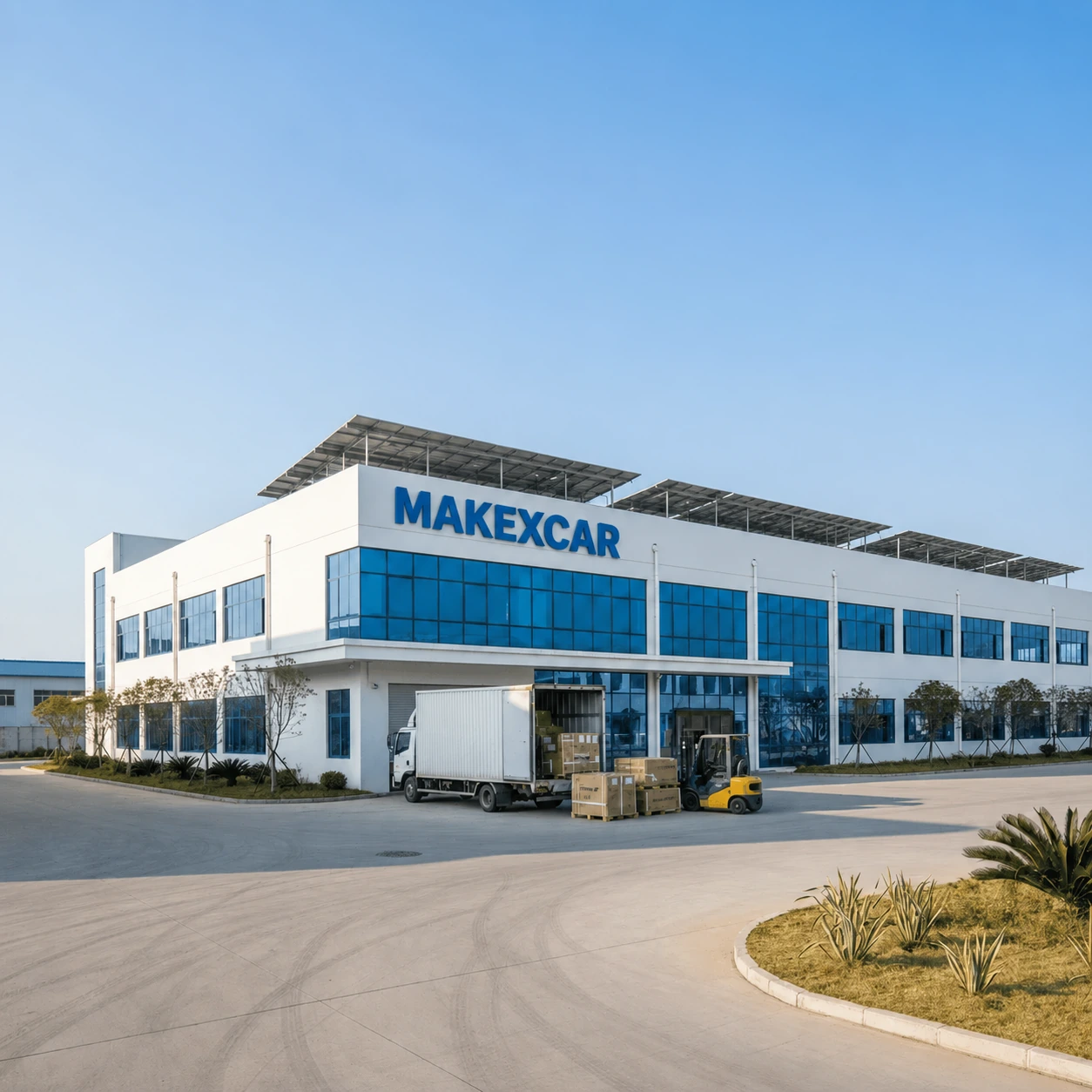 MAKEXCAR branded building exterior and dispatch area