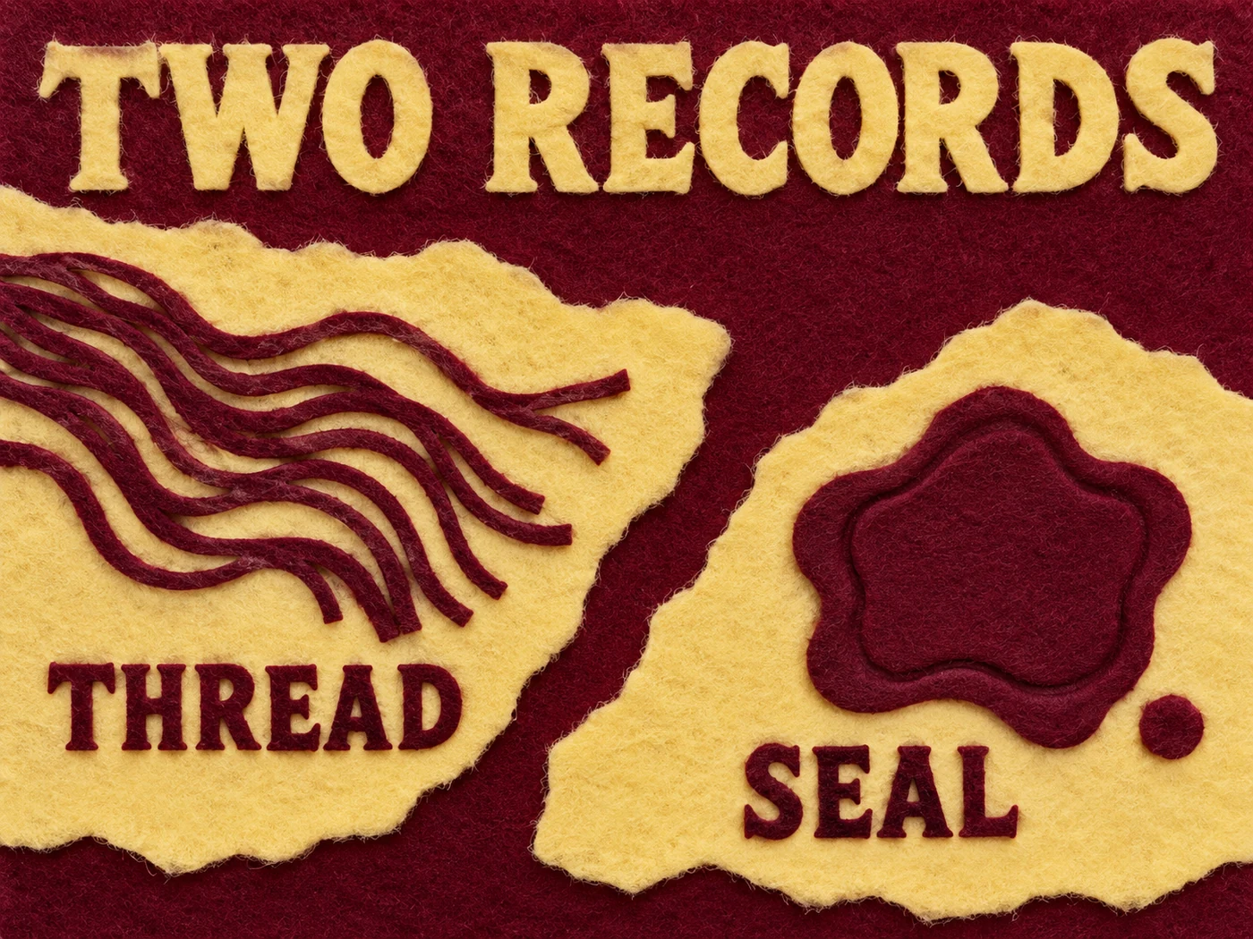 Burgundy and pale yellow textile areas labelled Thread and Seal beneath Two Records.