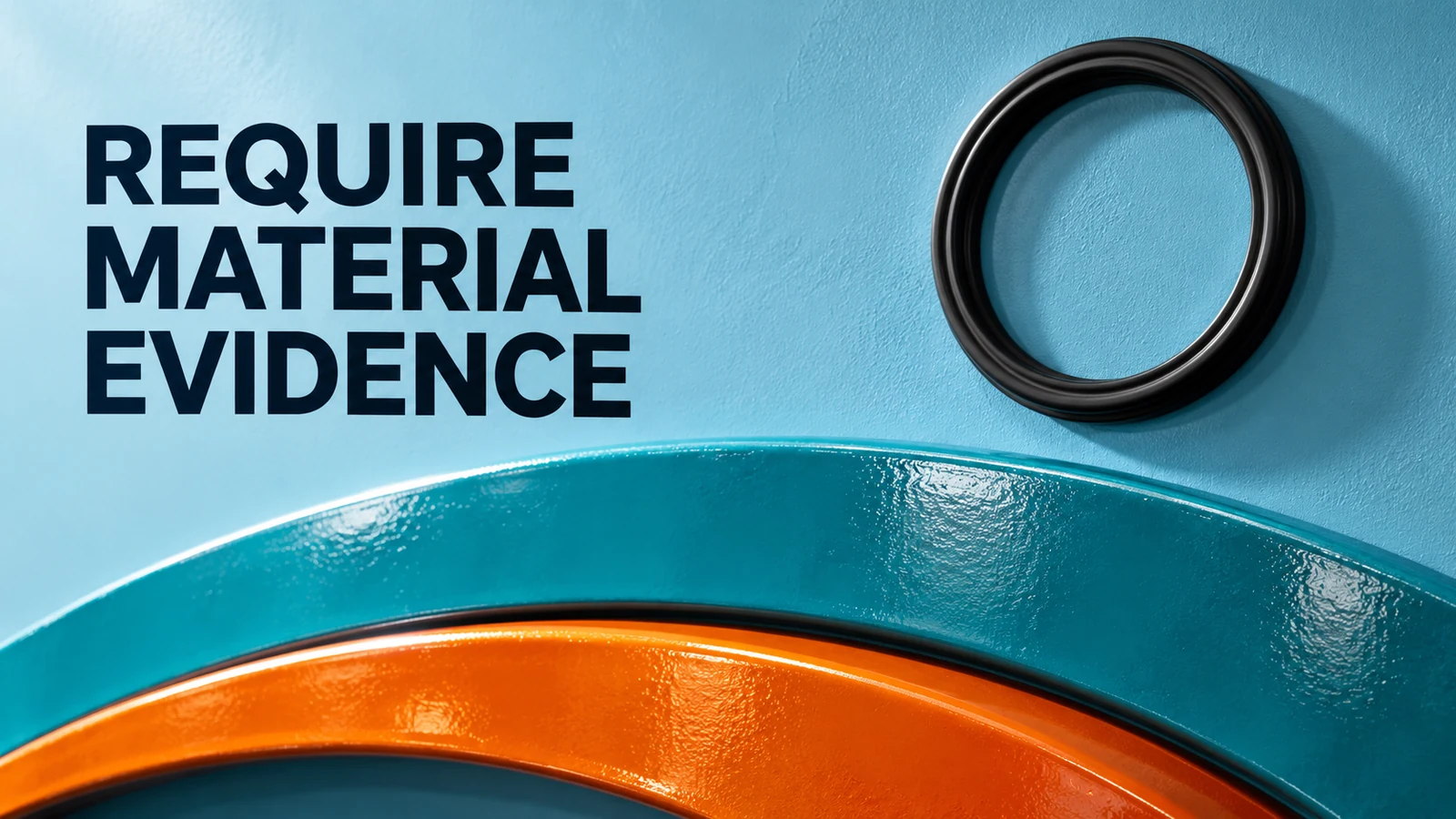 Turquoise and orange enameled relief with a generic detached black ring beneath Require Material Evidence.