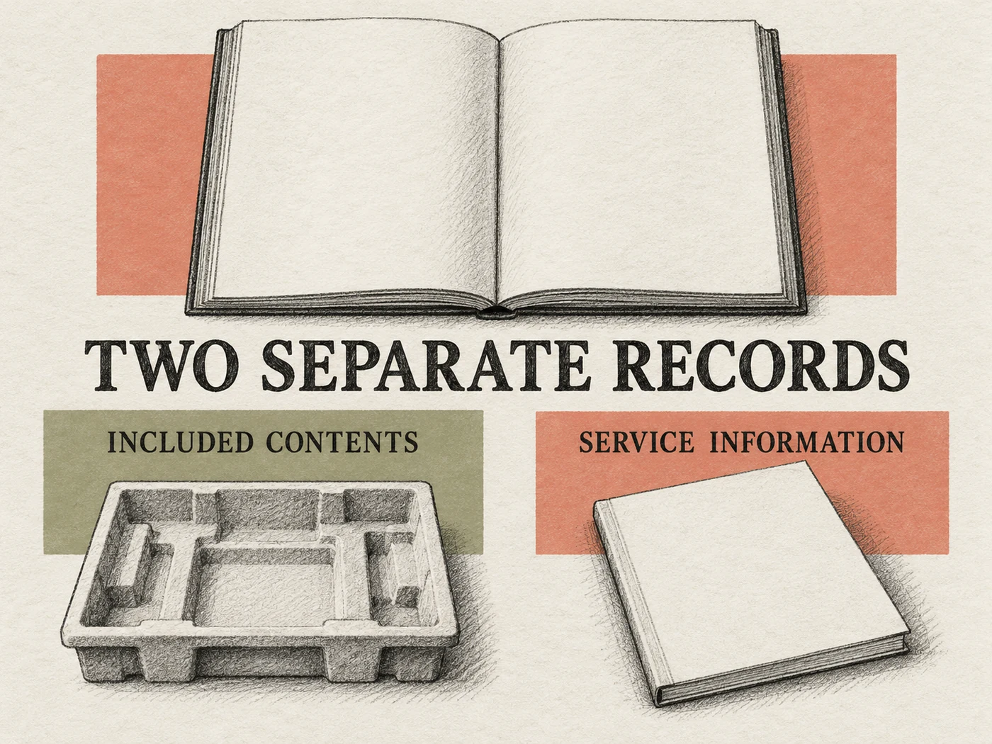 A pencil editorial folio separates included contents from applicable service information without depicting a disassembly procedure.