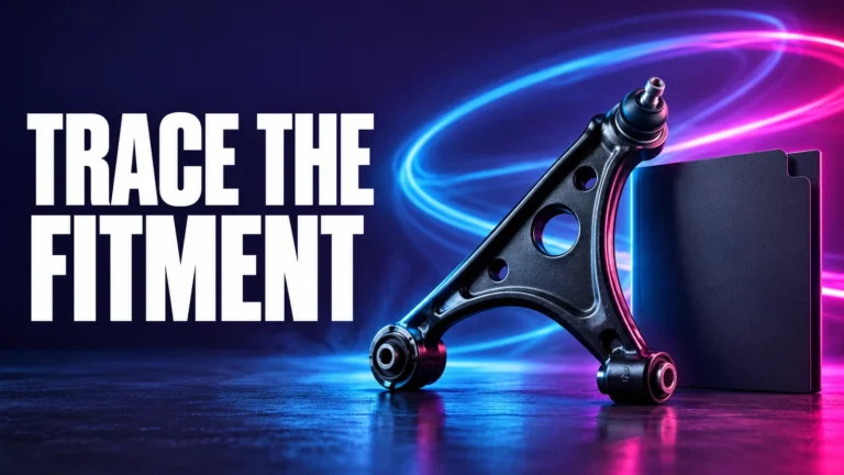 Conceptual control arm and return-case folder in violet studio lighting.