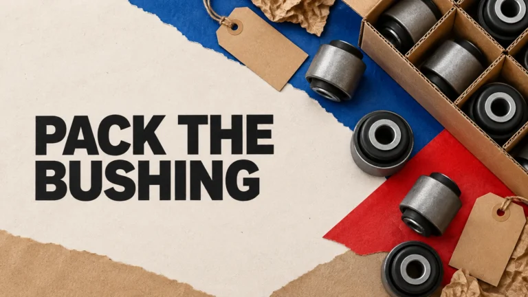 Editorial conceptual scene about suspension bushing bulk order packaging.