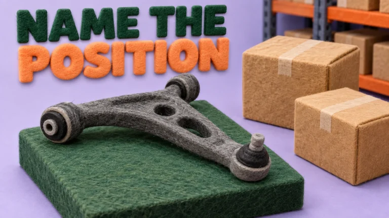 Wool felt generic control arm and unmarked cartons accompany NAME THE POSITION.