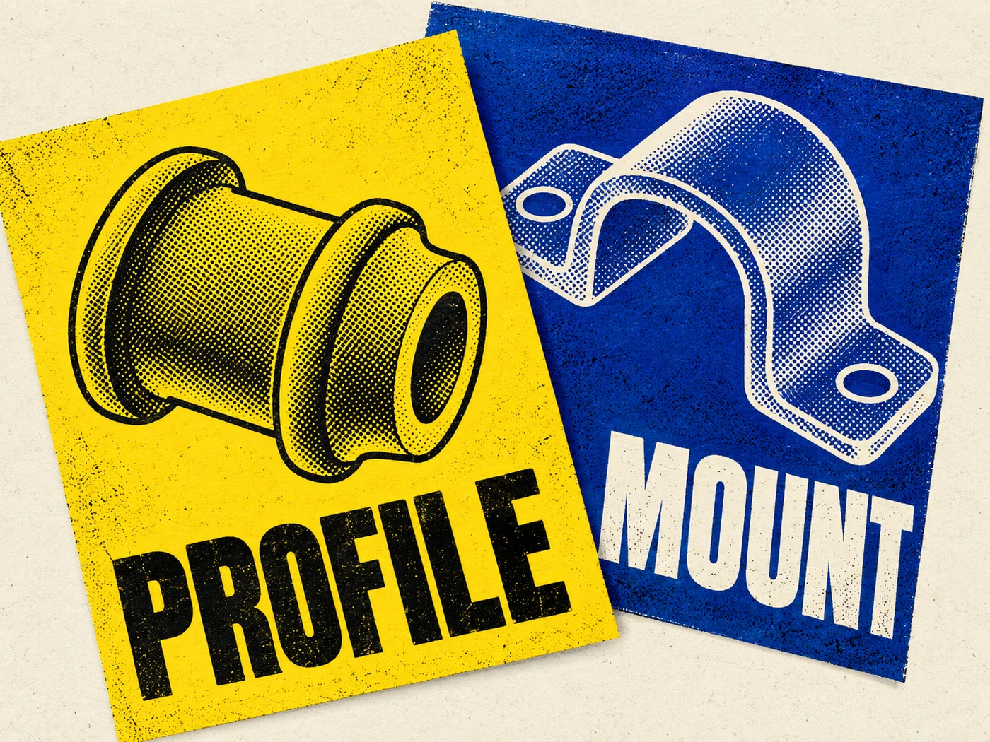 Halftone editorial image separates a generic bushing profile stencil from a mount-outline card, showing two documentary fit questions rather than an installed assembly.