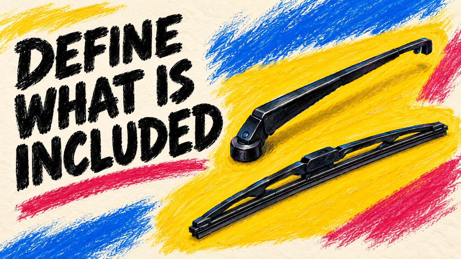 Wax-pastel generic arm and separate blade silhouettes with Define What Is Included.