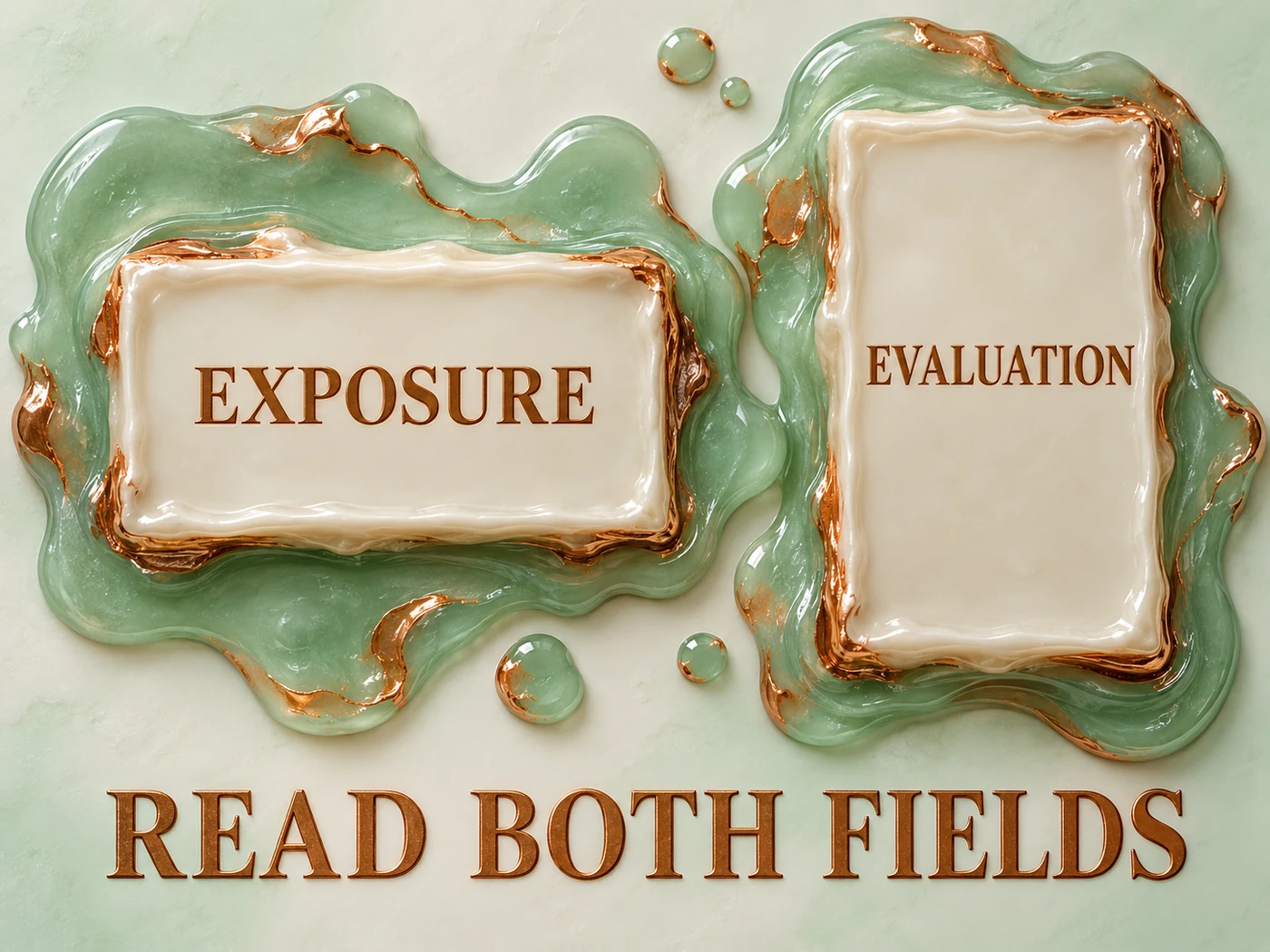 Mint copper wax-relief blank plaques distinguish Exposure and Evaluation beneath Read Both Fields.