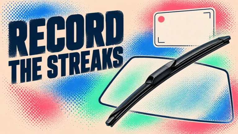 Conceptual wiper blade and blank video record with halftone spray texture.