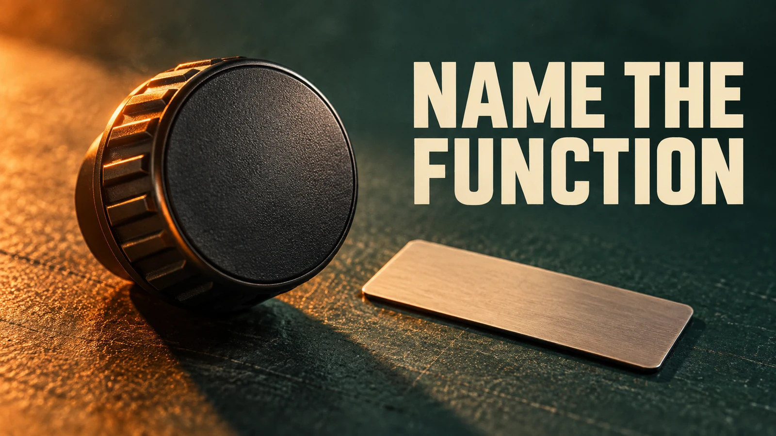Generic blank rotary knob and label plate beneath NAME THE FUNCTION.