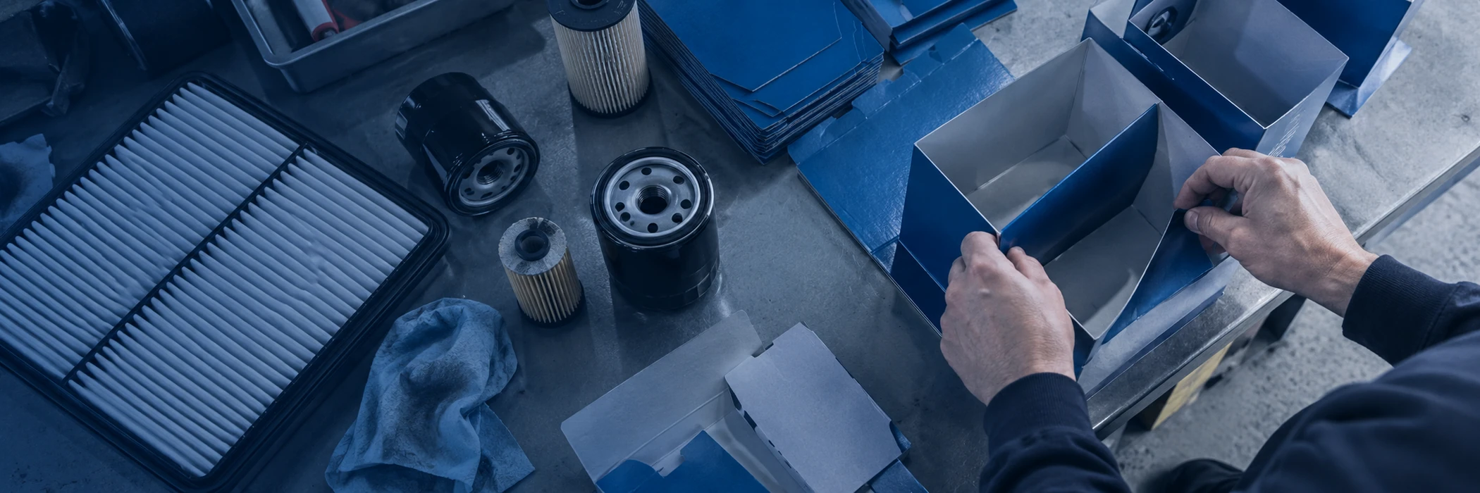 Illustrative filtration OEM parts review scene